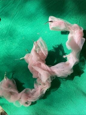 Delicate Pink Mesh Ruffle Drop Earrings - Lightweight Style